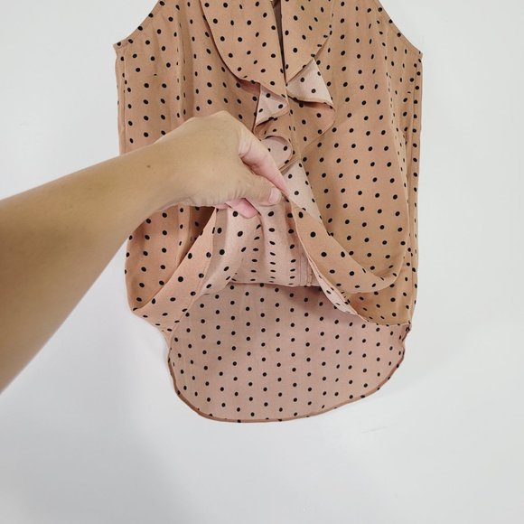 RW&CO Sleeveless Ruffle Blouse Shirt Top Tan Polka Dot Business Casual Size XXS - Picture 5 of 9
